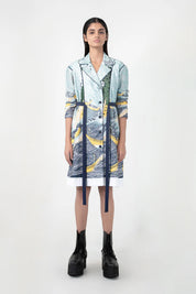 Edo Wave Embroidered Coat Dress
