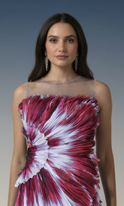 Crimson Aurora Pleated Midi Dress