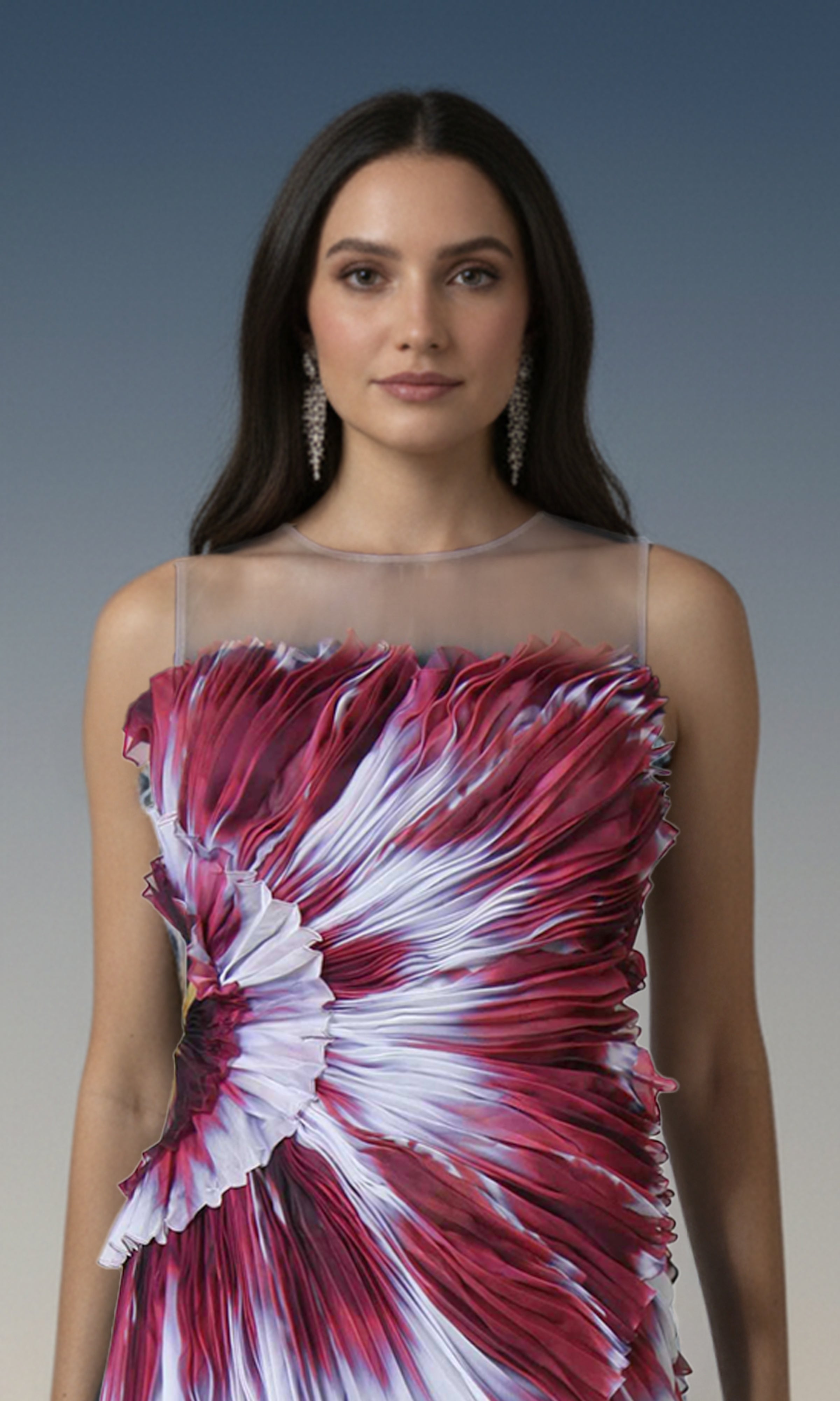 Crimson Aurora Pleated Midi Dress