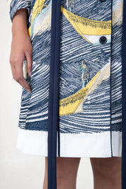 Edo Wave Embroidered Coat Dress