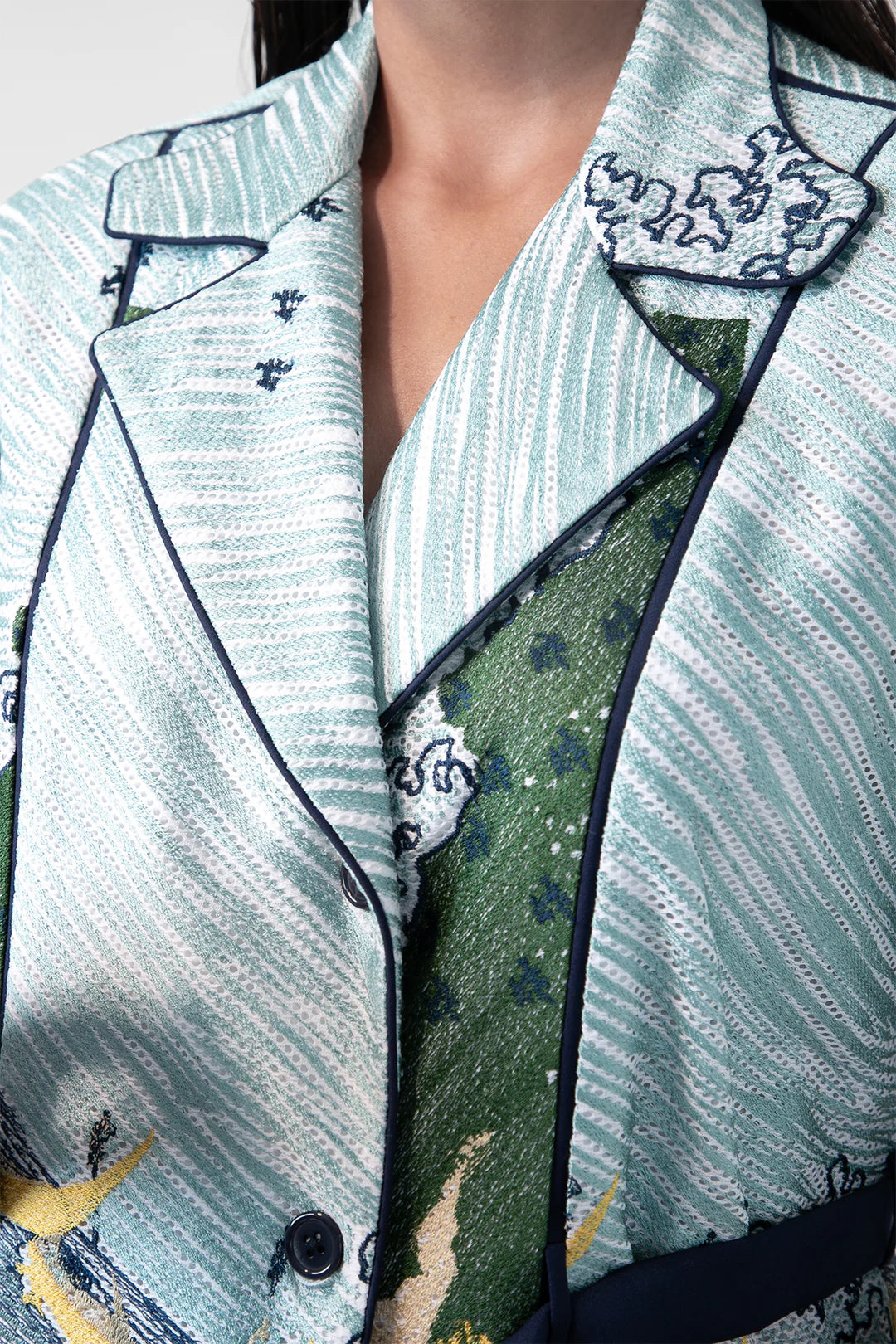 Edo Wave Embroidered Coat Dress