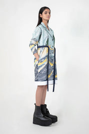 Edo Wave Embroidered Coat Dress