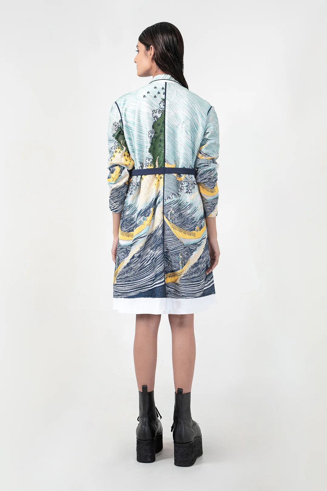 Edo Wave Embroidered Coat Dress
