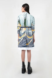 Edo Wave Embroidered Coat Dress