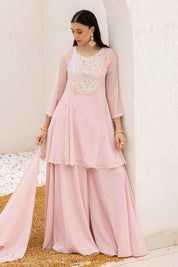 Anchal Rose Pink Peplum Suit With Sharara