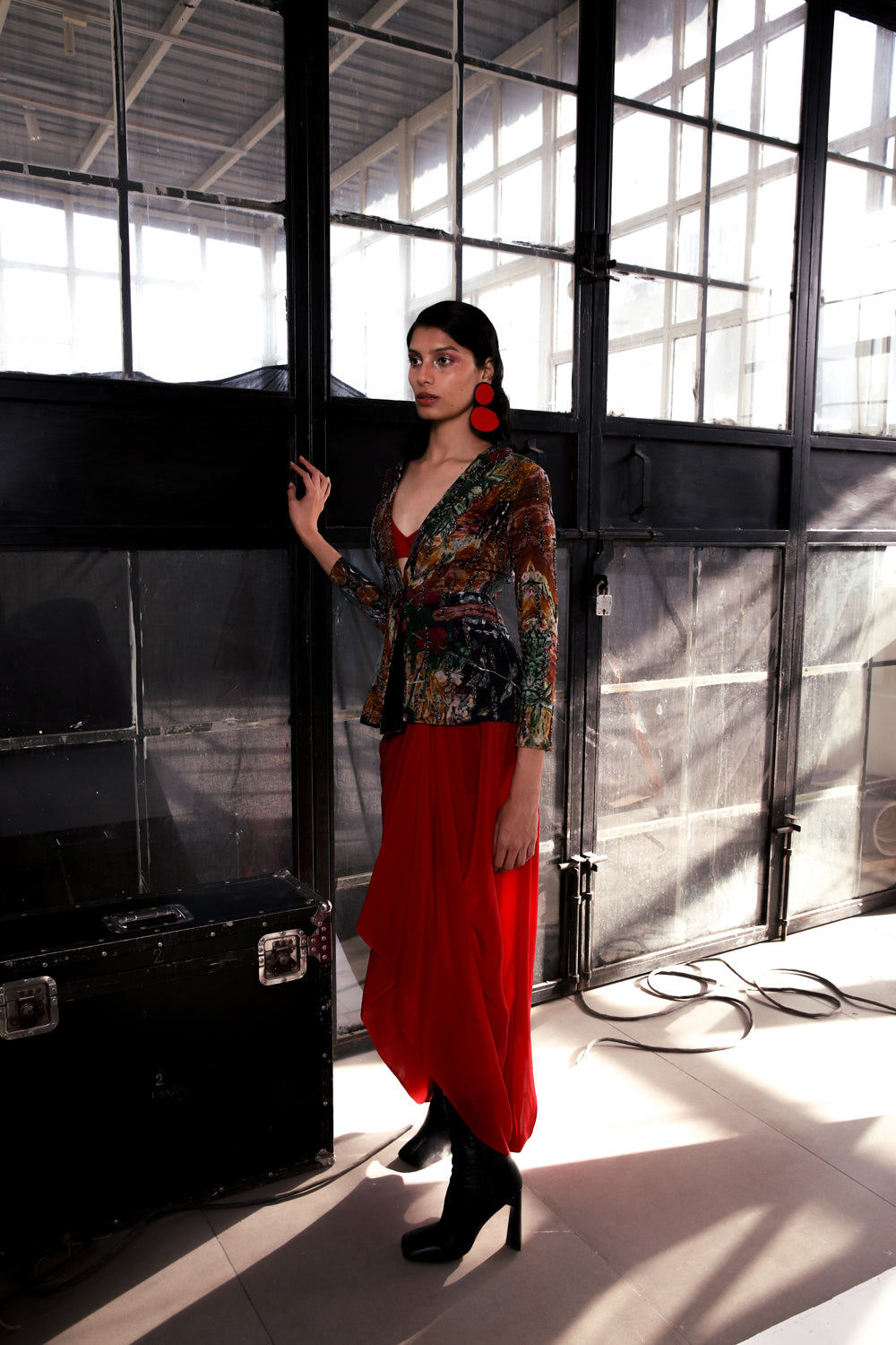 Long Jacket With Draped Skirt and Bralette