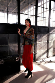Long Jacket With Draped Skirt and Bralette