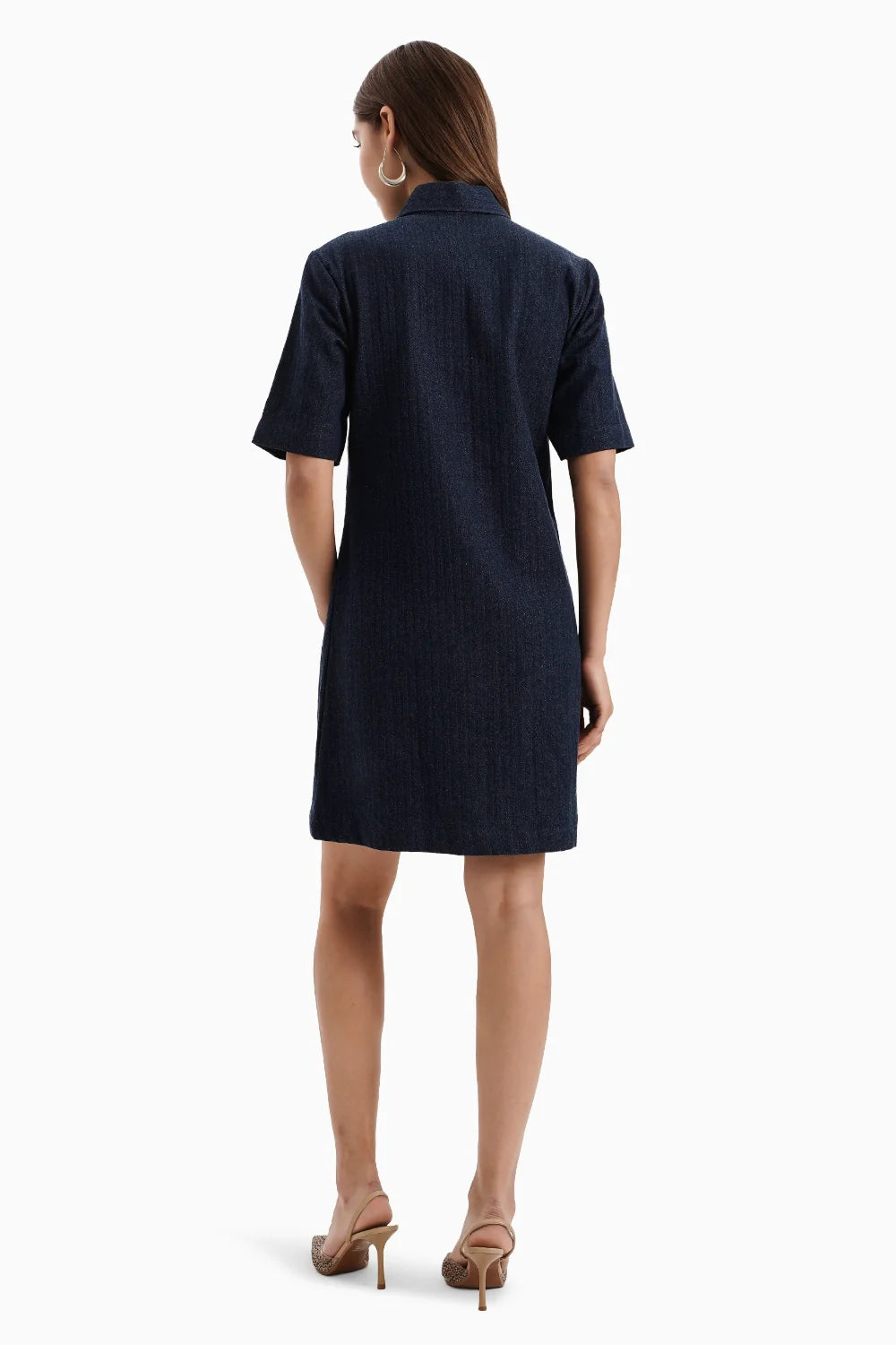 Dark Herringbone Denim Crystal Dress