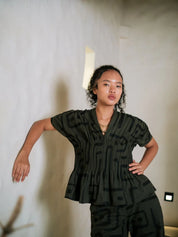 Meknes Kimono Top Green Tribal Printed