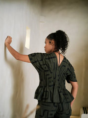 Meknes Kimono Top Green Tribal Printed