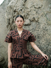 Meknes Kimono Top Brown Tribal Printed