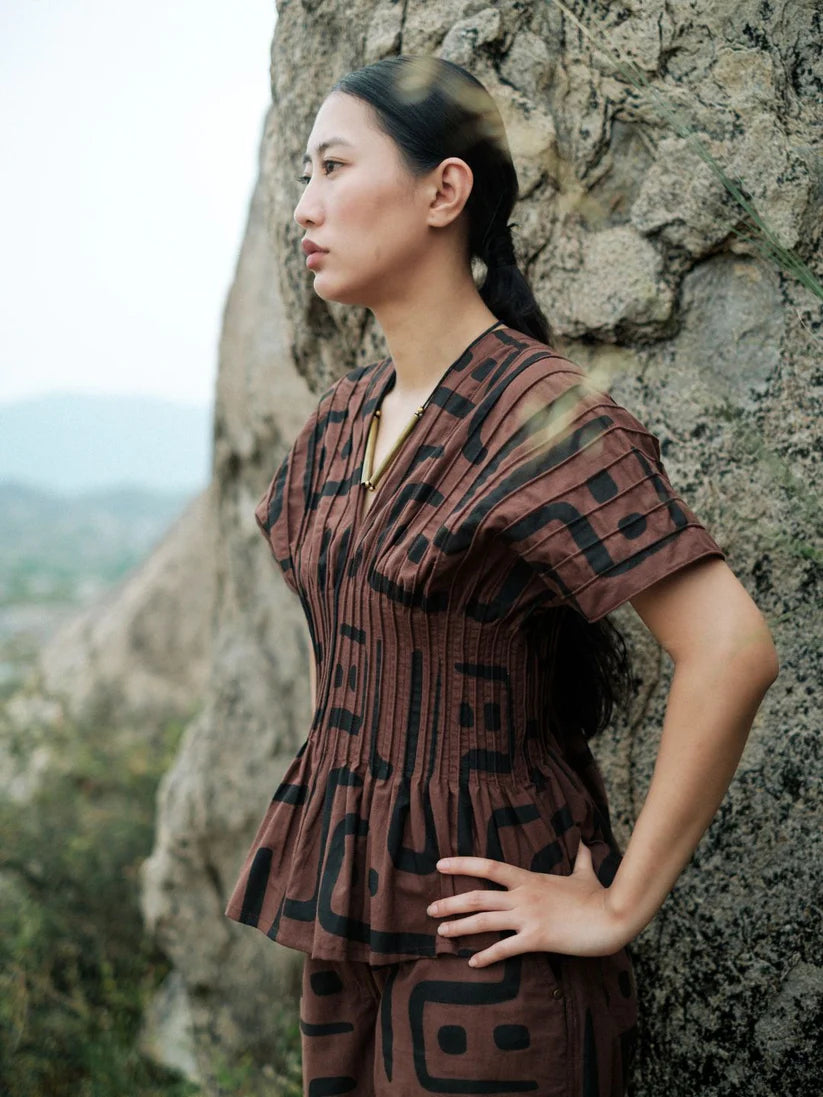 Meknes Kimono Top Brown Tribal Printed