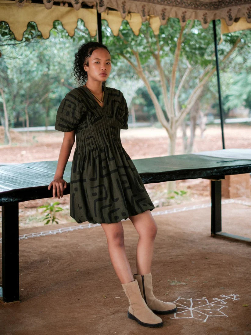 Meknes Kimono Dress Green Tribal Printed