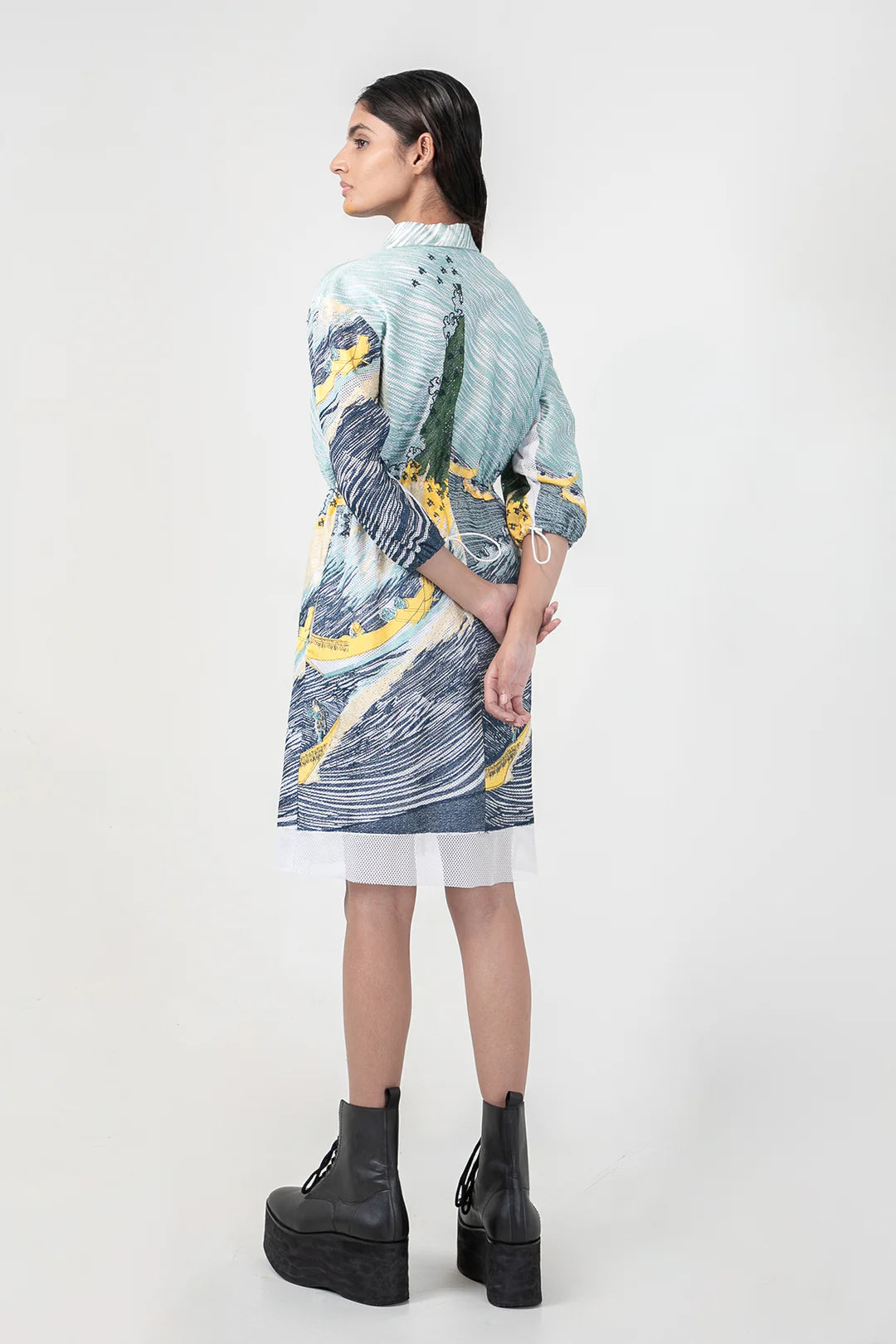 Edo Wave Embroidered Short Dress