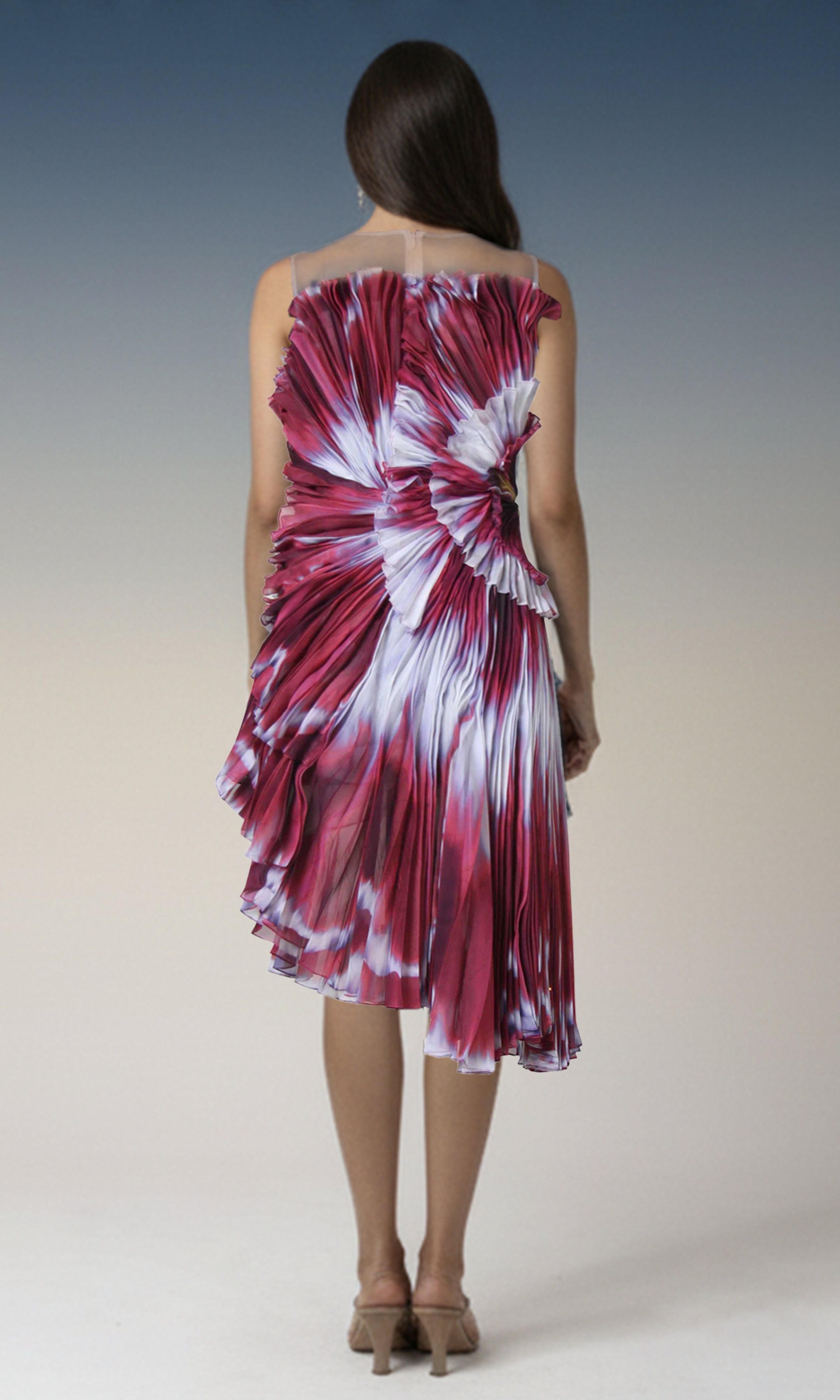 Crimson Aurora Pleated Midi Dress