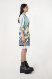 Edo Wave Embroidered Short Dress