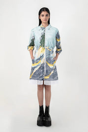 Edo Wave Embroidered Short Dress
