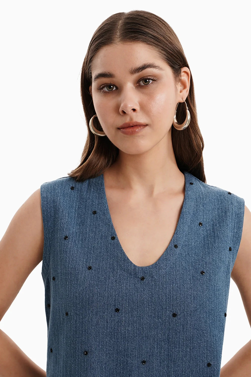 Medium Herringbone Denim Flower Chitta Dress