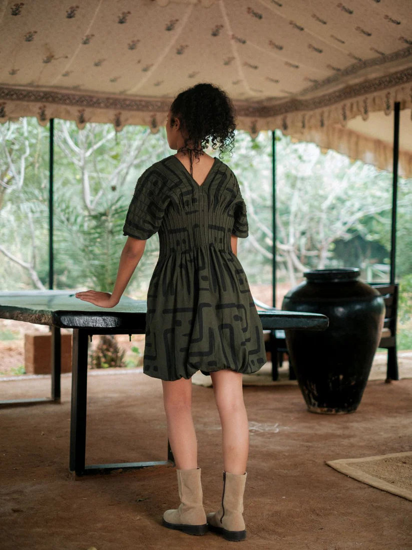 Meknes Kimono Dress Green Tribal Printed
