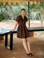 Meknes Kimono Dress Brown Tribal Printed