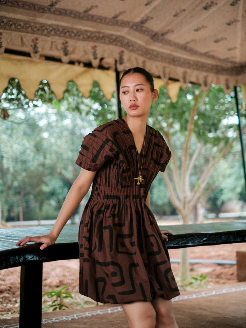 Meknes Kimono Dress Brown Tribal Printed