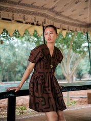 Meknes Kimono Dress Brown Tribal Printed