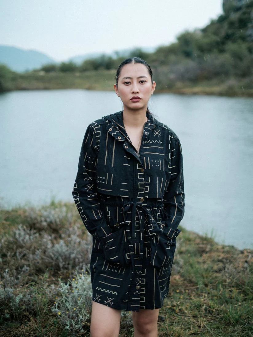 Bodrum Utility Jacket Dress Black Mud Print