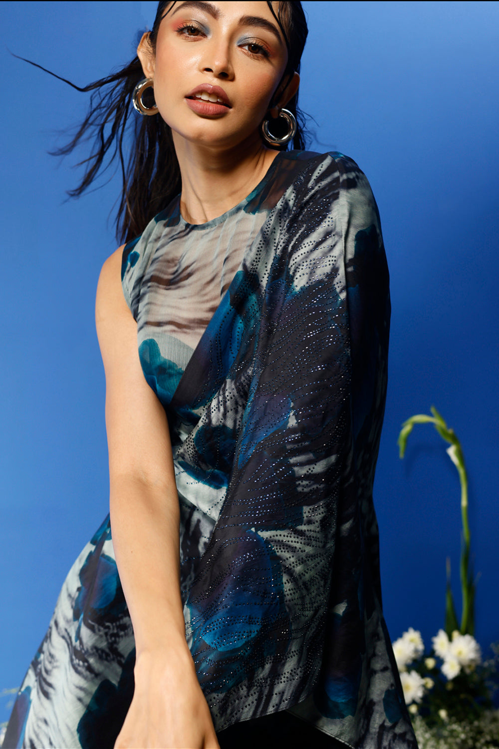 Blrd Blue Floral Drape Set