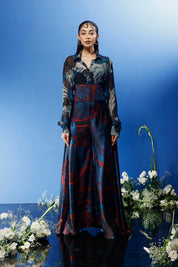 Blrd Chiffon Shirt With Belt and Bias Pants Red Floral