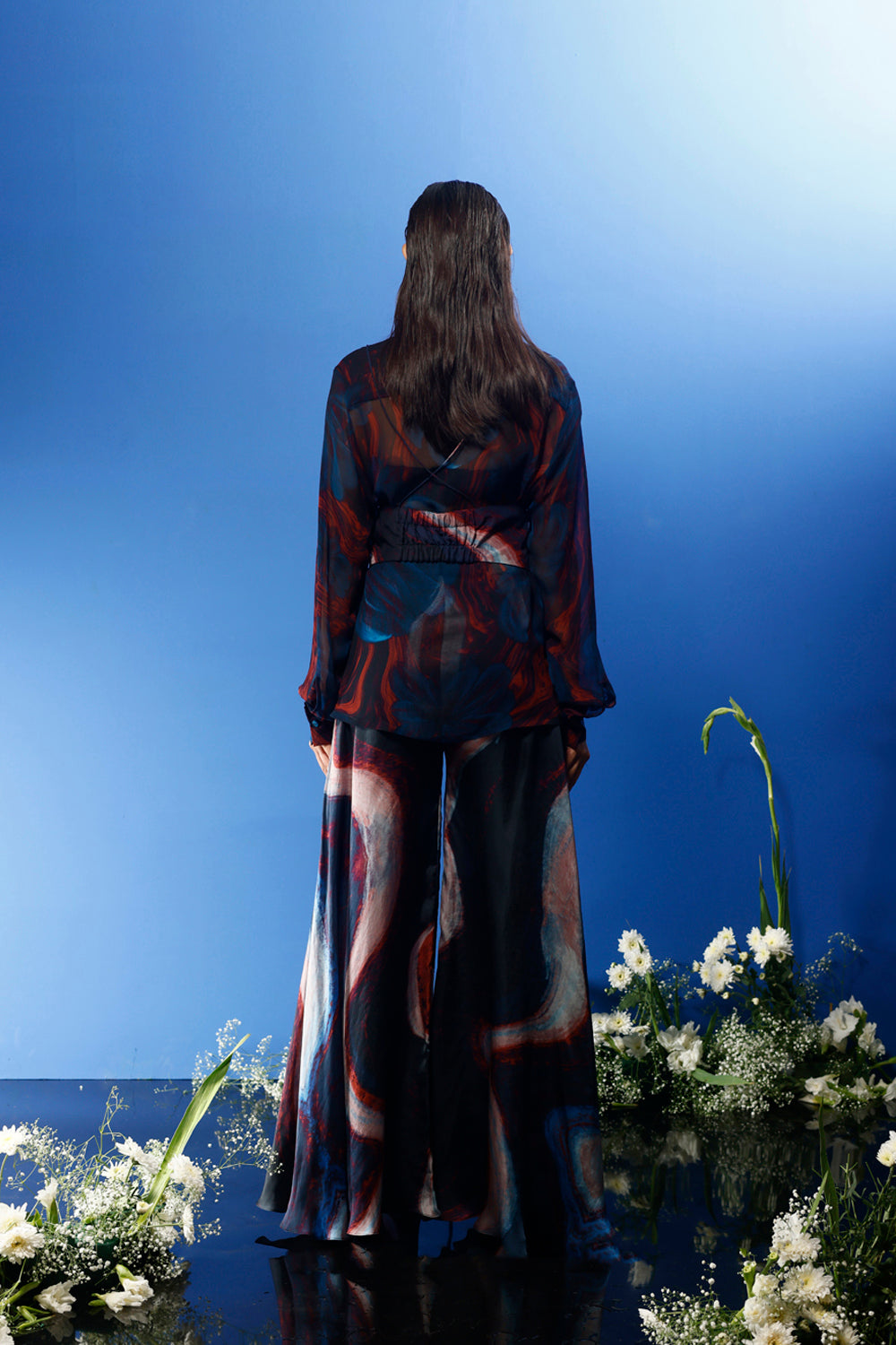Blrd Chiffon Shirt With Belt and Bias Pants