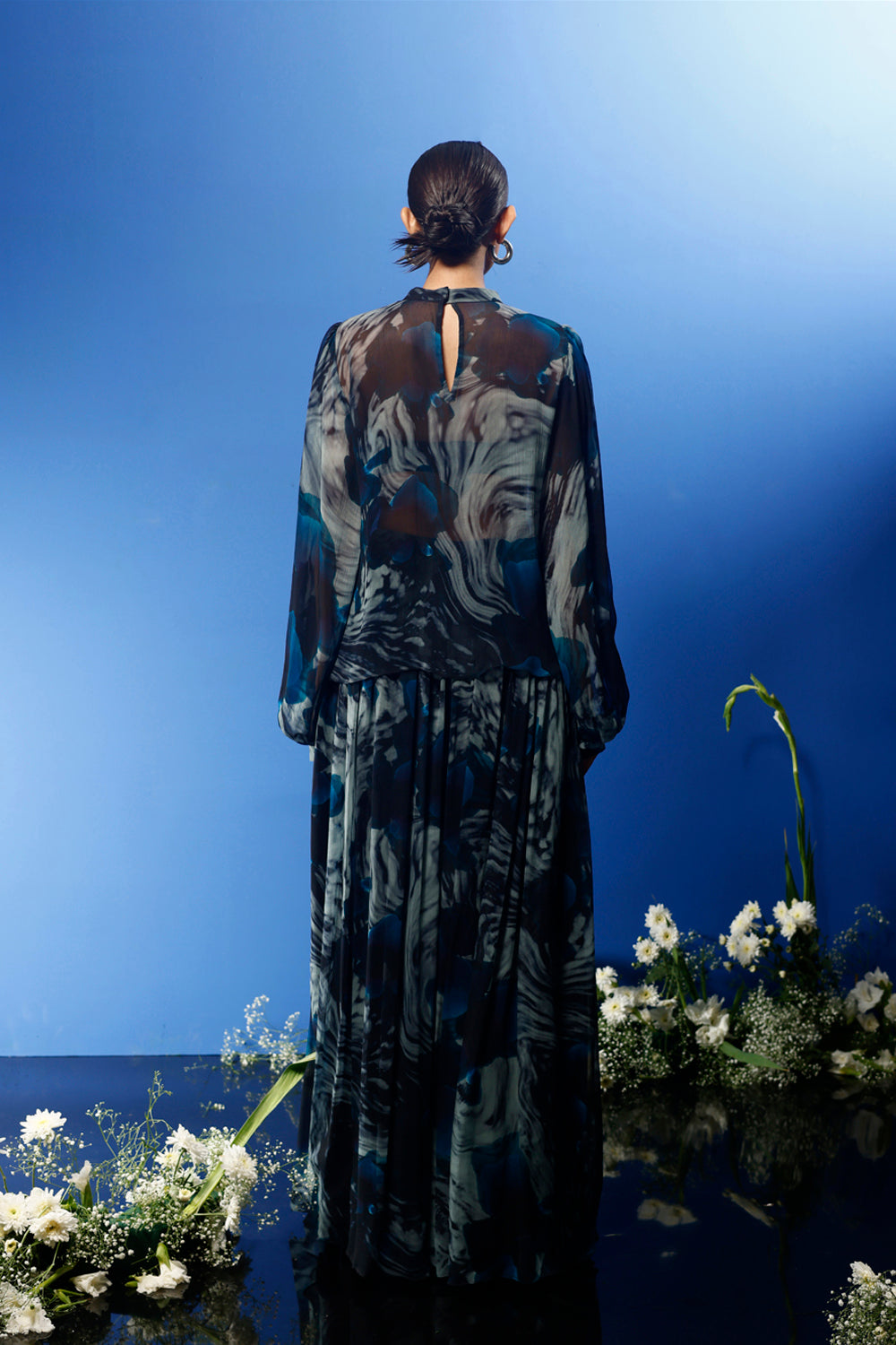 Blrd Blue Floral Sharara Set