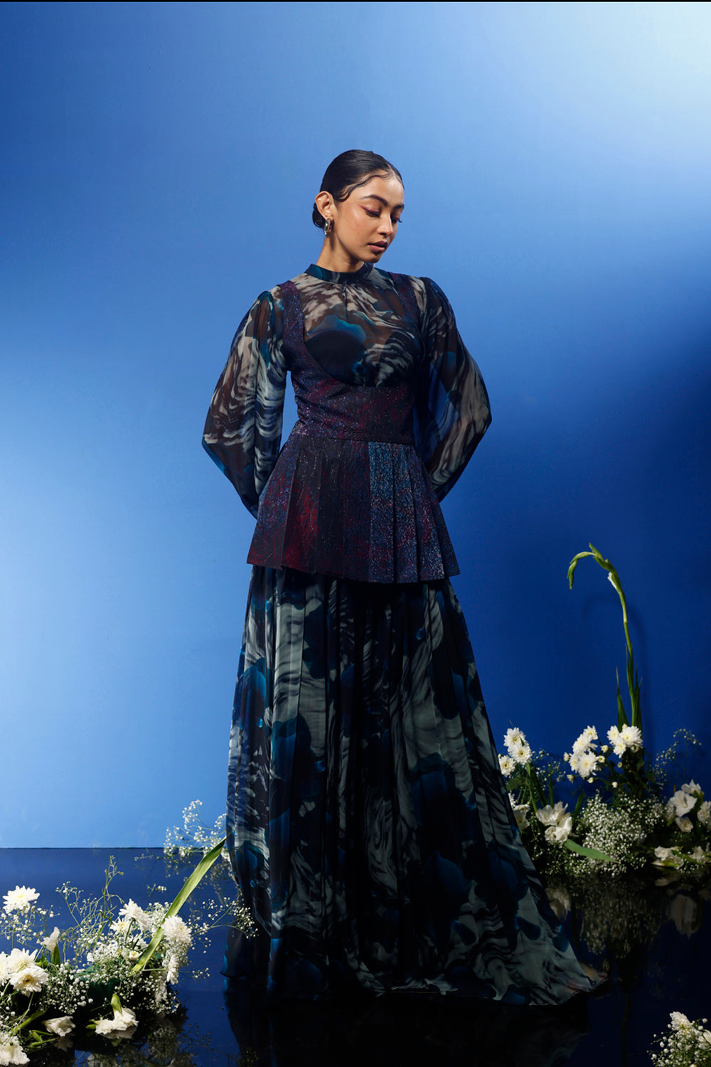 Blrd Blue Floral Sharara Set