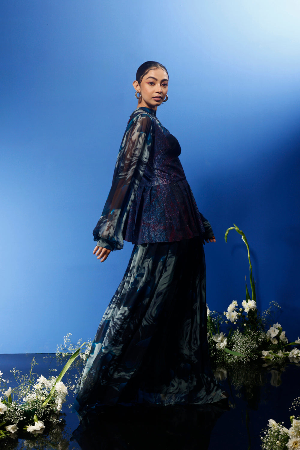 Blrd Blue Floral Sharara Set