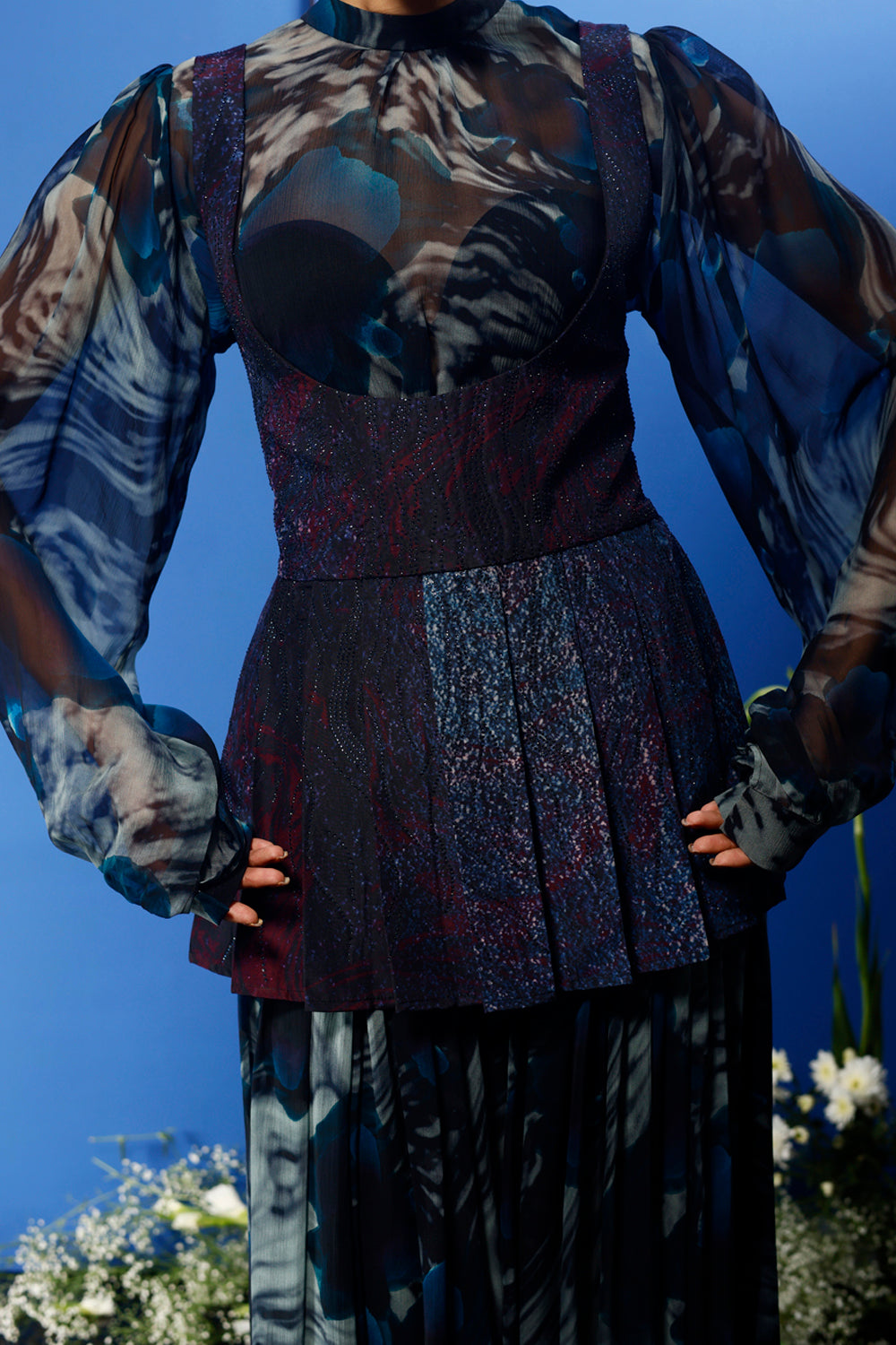 Blrd Blue Floral Sharara Set