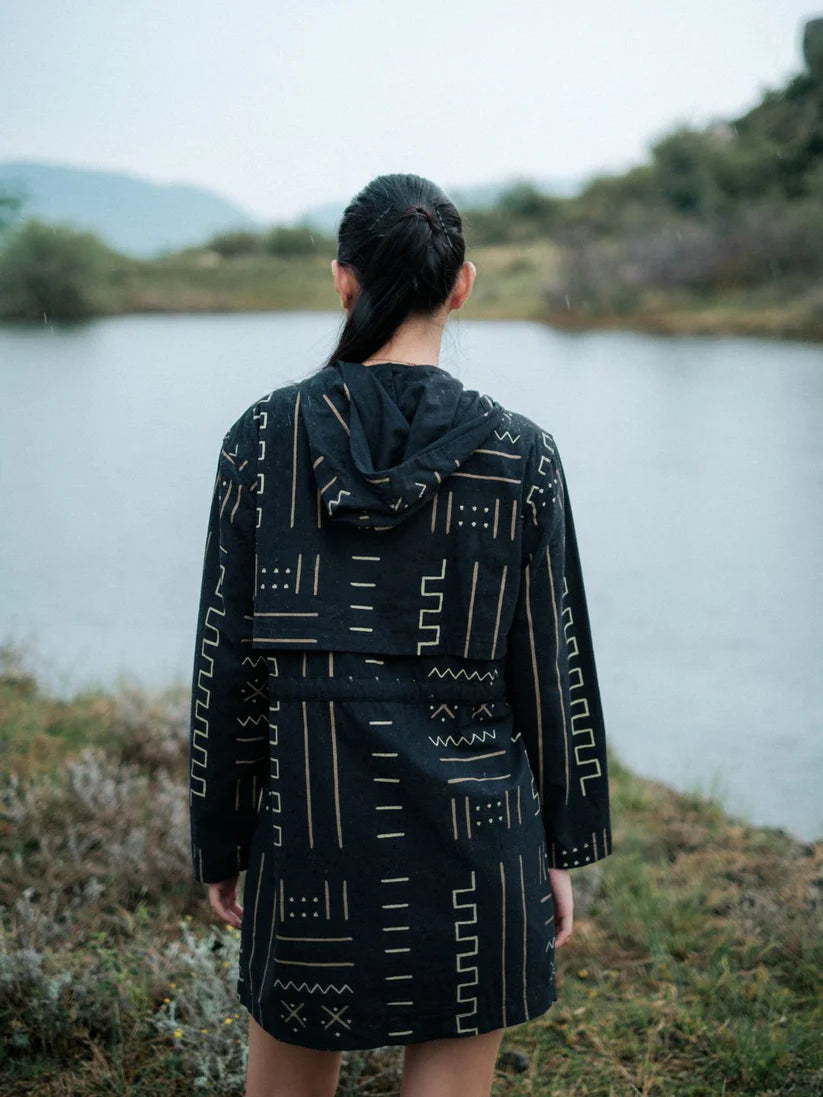 Bodrum Utility Jacket Dress Black Mud Print