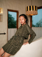 Bodrum Utility Jacket Dress Green Mud Print