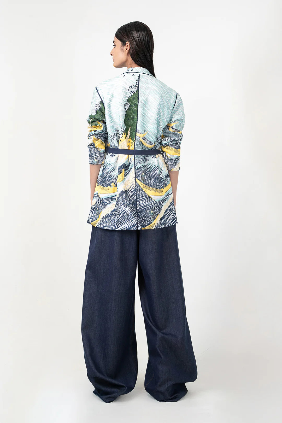Edo Wave Embroidered Coat Set
