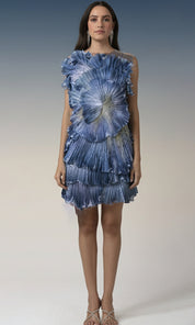 Blue Halo Ruffle Mini Dress
