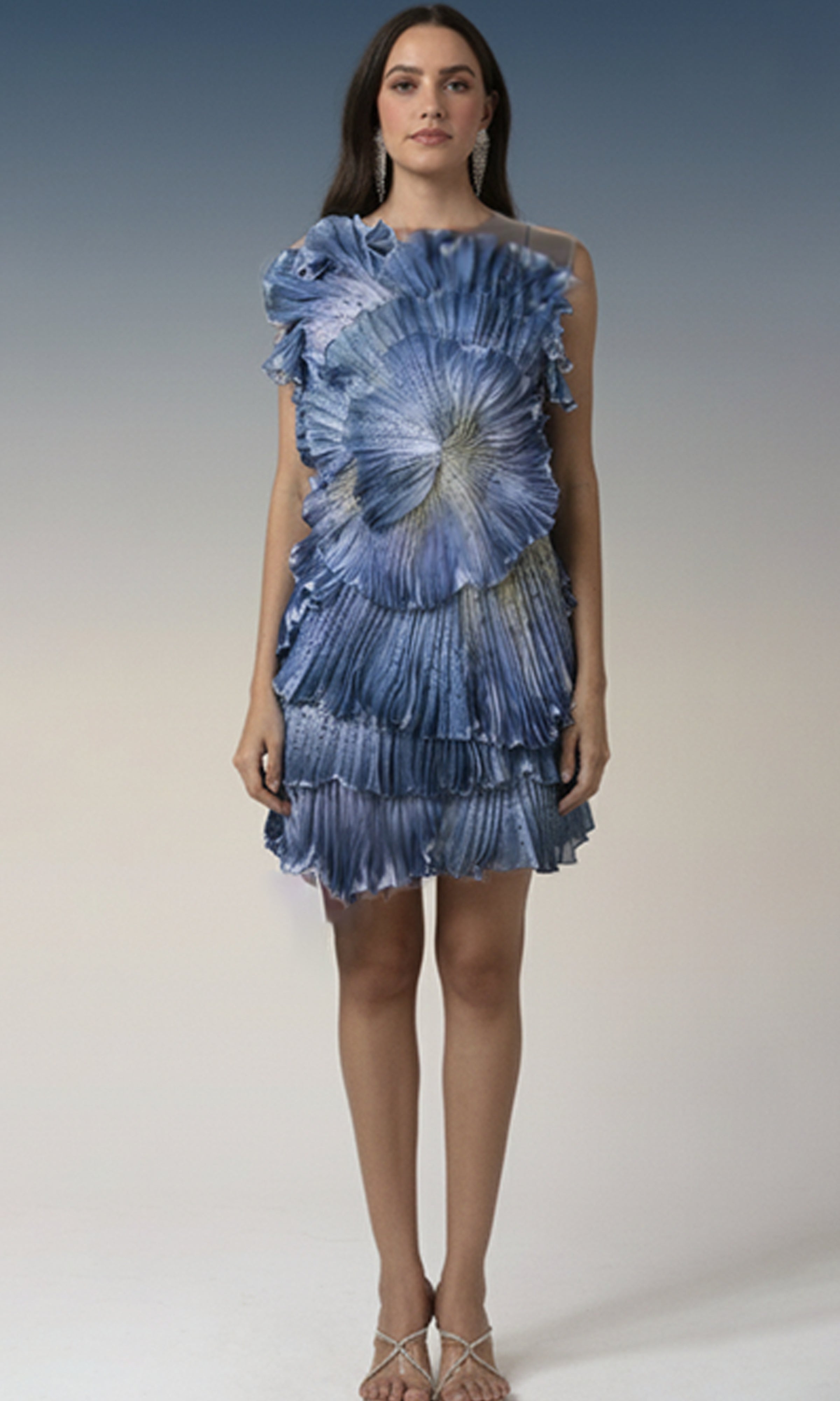 Blue Halo Ruffle Mini Dress