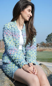Shradha in Chequered Denim Jacket