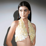 Alana Ivory Mother of Pearls Embellished Crop Top
