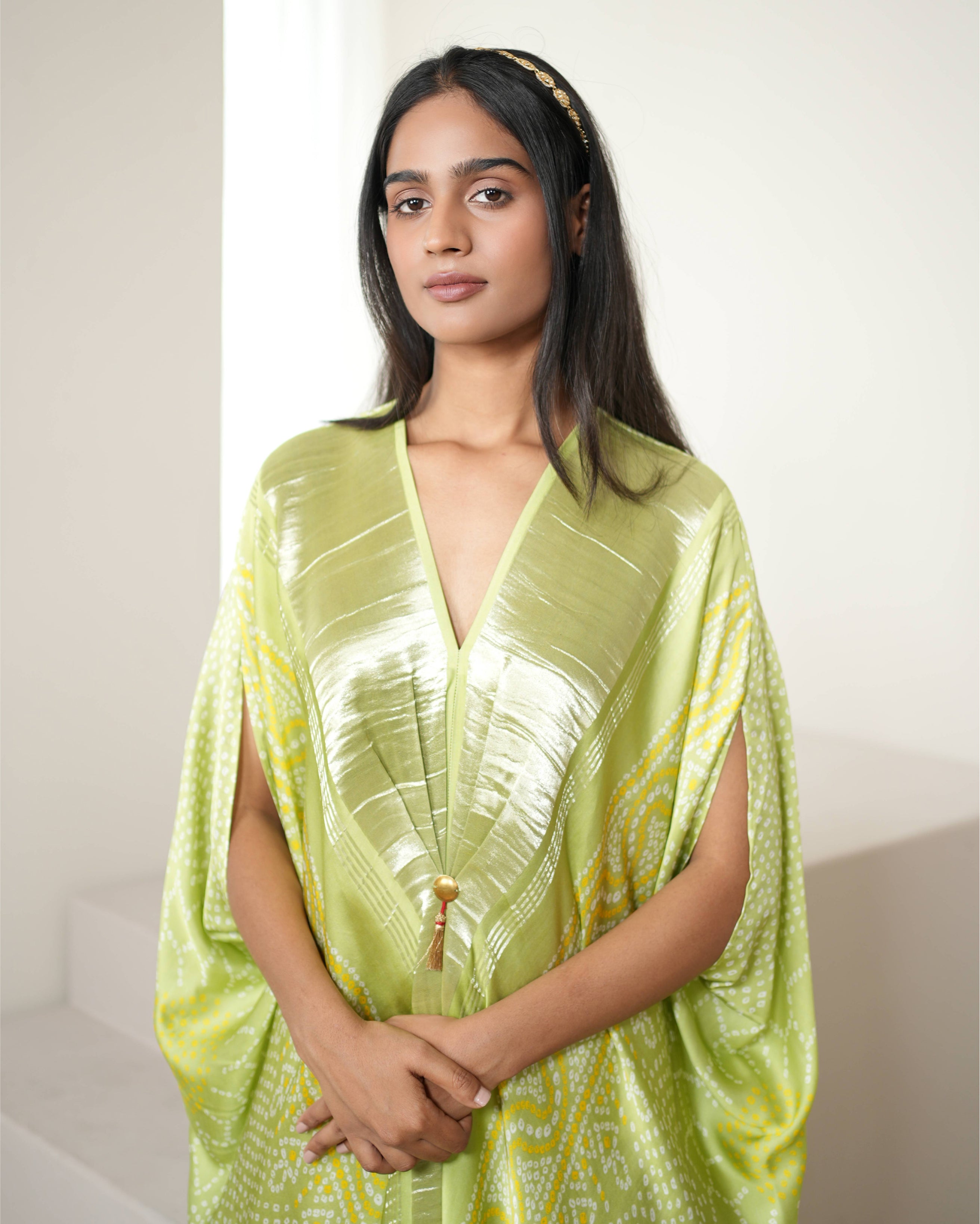 Fresh Green Kaftan Bandhej