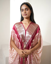 Ivory & Red Kaftan Bandhej