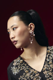 Curly Worly Pearly Danglers Silver