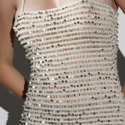 Aria Ivory Golden Sequin Crochet Maxi Dress