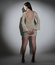 Aria Ivory Golden Sequin Crochet Mini Dress