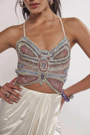 Ariel Blue Rhinestone Embellished Butterfly Top