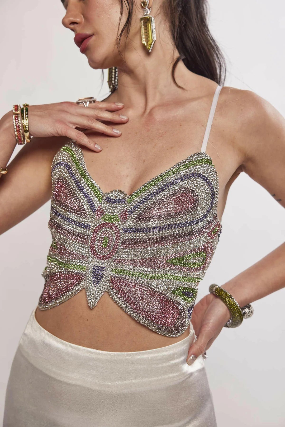 Ariel Green Rhinestone Embellished Butterfly Top