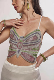 Ariel Green Rhinestone Embellished Butterfly Top