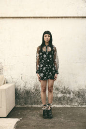 Foral Organza Shirt Set Black